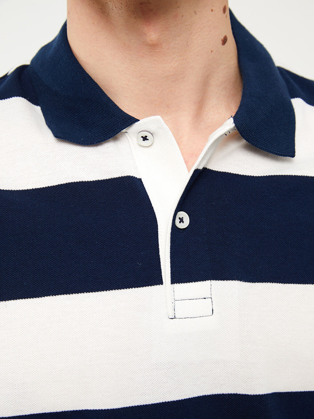 Lacivert Polo Yaka Kısa Kollu Çizgili Pike Erkek Tişört-4