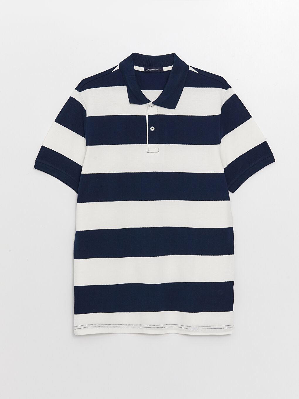 Lacivert Polo Yaka Kısa Kollu Çizgili Pike Erkek Tişört-6