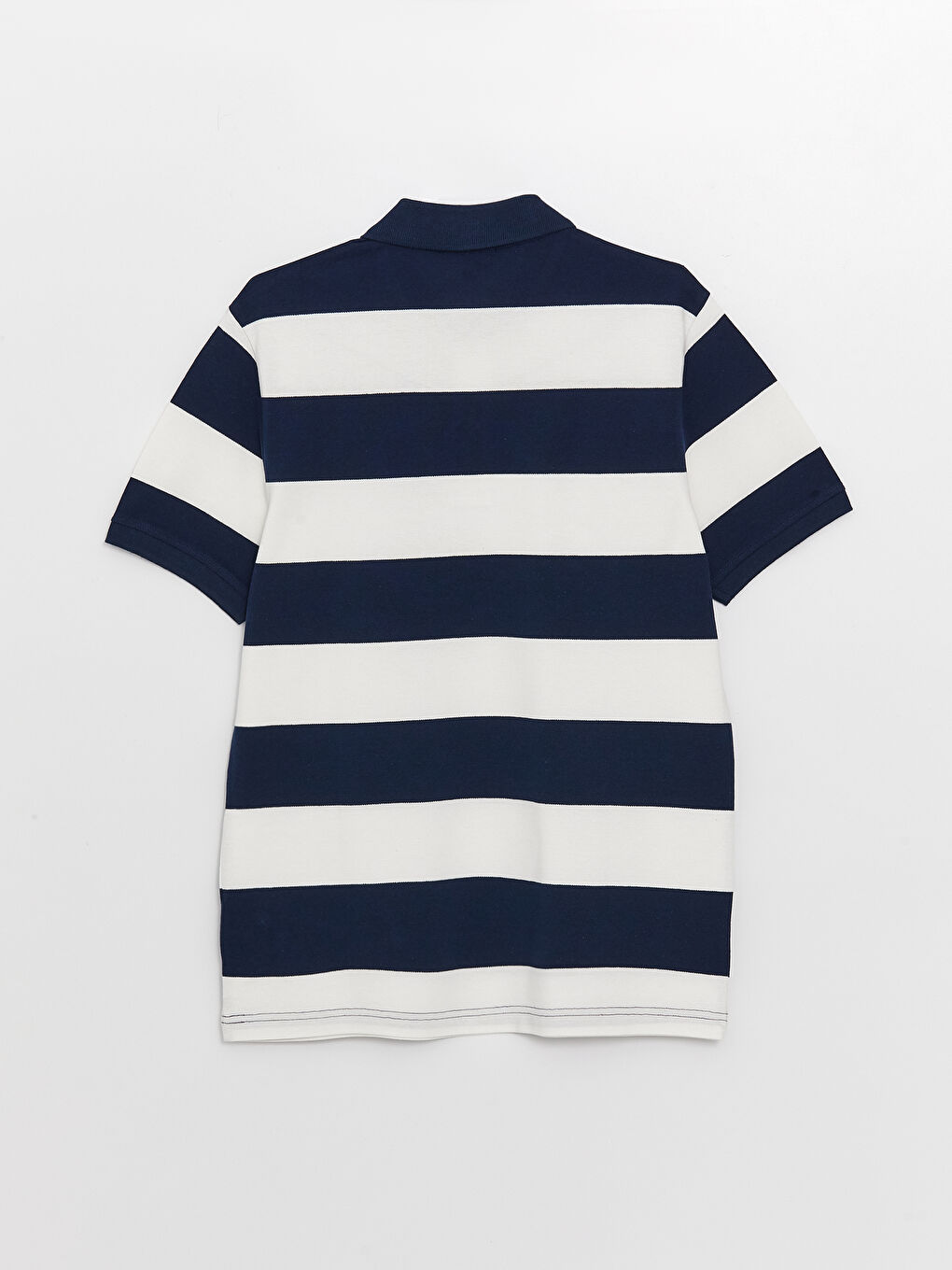 Lacivert Polo Yaka Kısa Kollu Çizgili Pike Erkek Tişört-7
