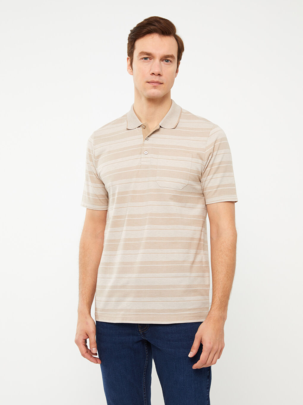 Polo Neck Short Sleeve Striped Men's T-Shirt-1