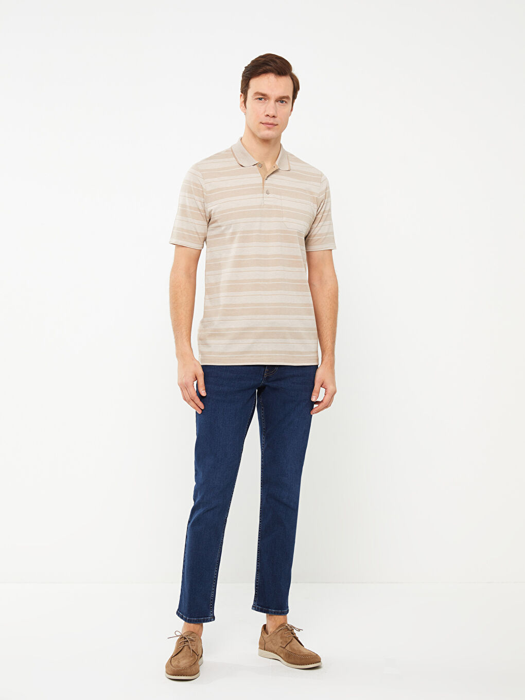 Polo Neck Short Sleeve Striped Men's T-Shirt-2