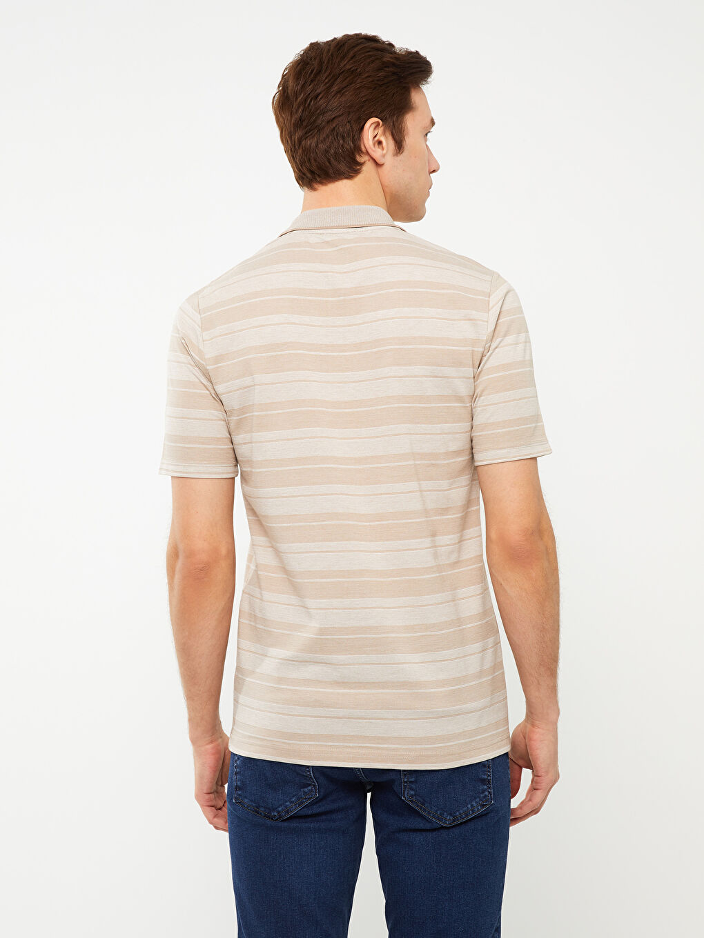 Polo Neck Short Sleeve Striped Men's T-Shirt-4