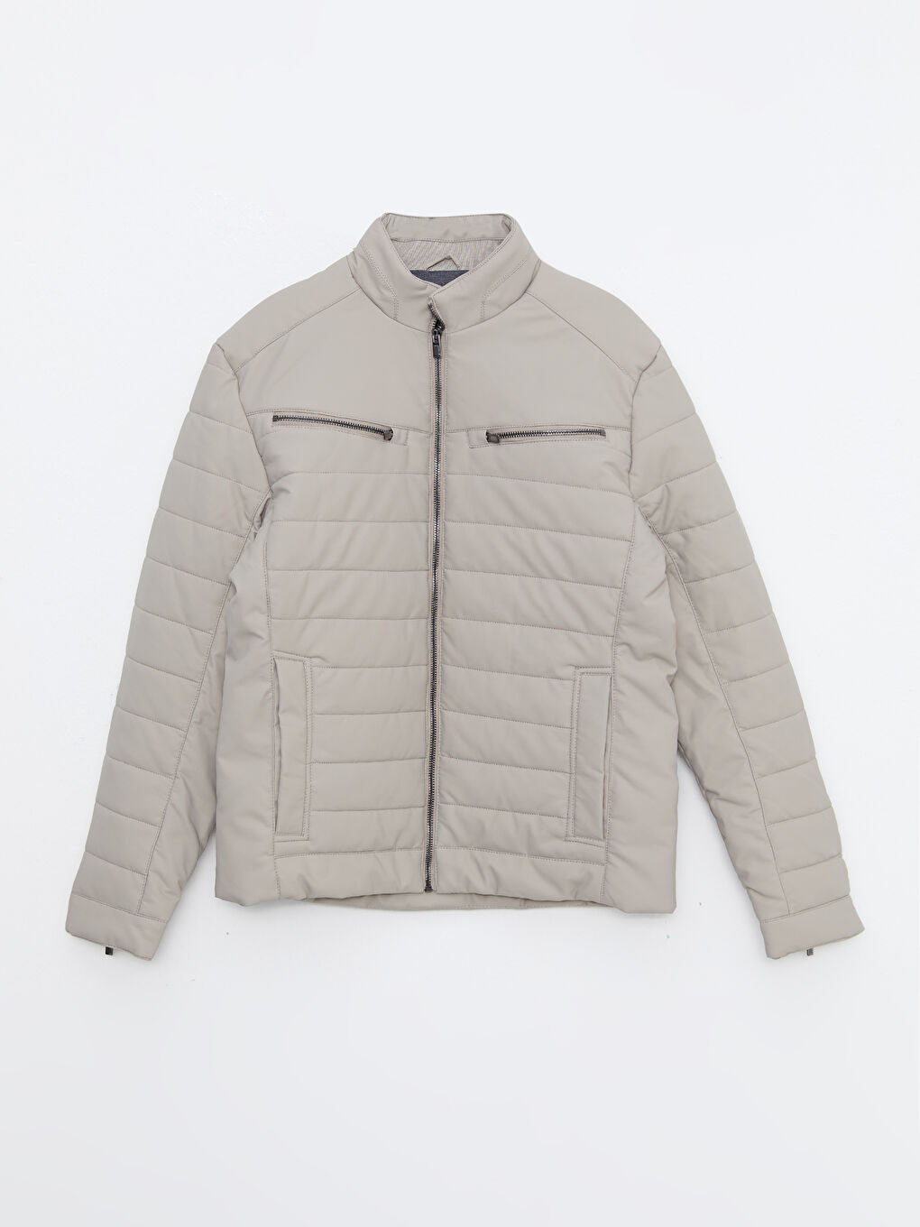 Bej Slim Fit Erkek Deri Görünümlü Mont-5