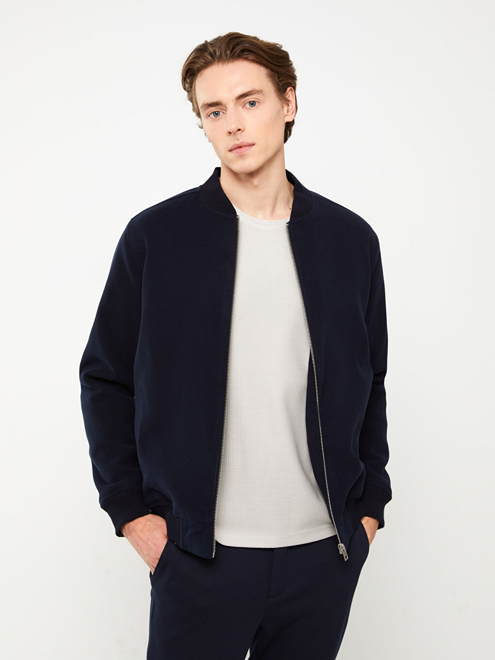 Palton Bomber cu Guler Colegiu Standard Fit pentru Bărbați