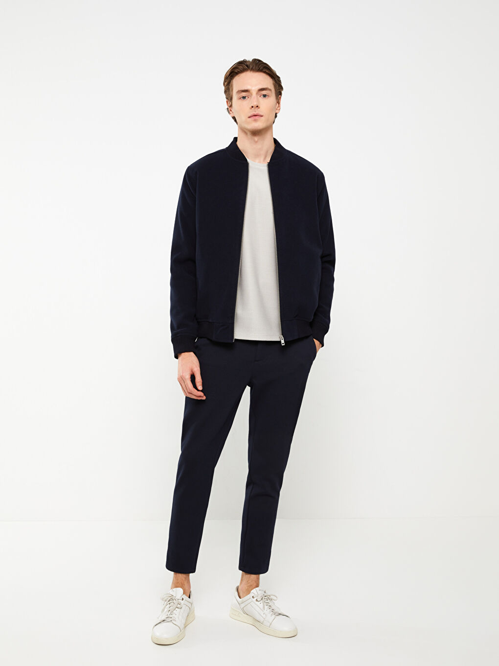 Palton Bomber cu Guler Colegiu Standard Fit pentru Bărbați-1