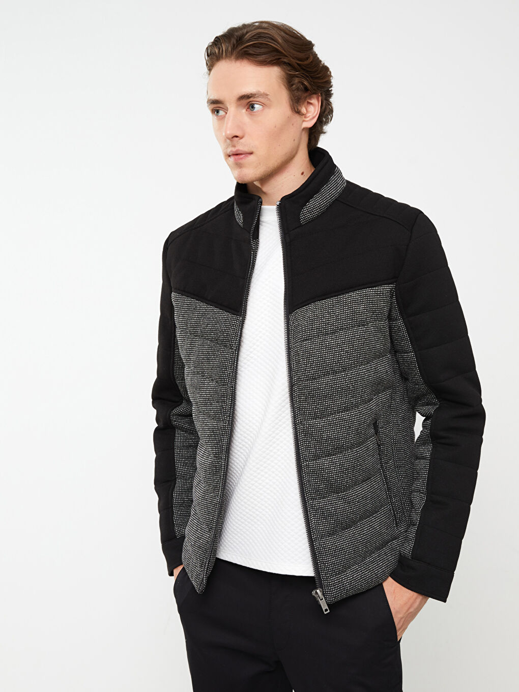 Siyah Slim Fit Dik Yaka Erkek Şişme Mont