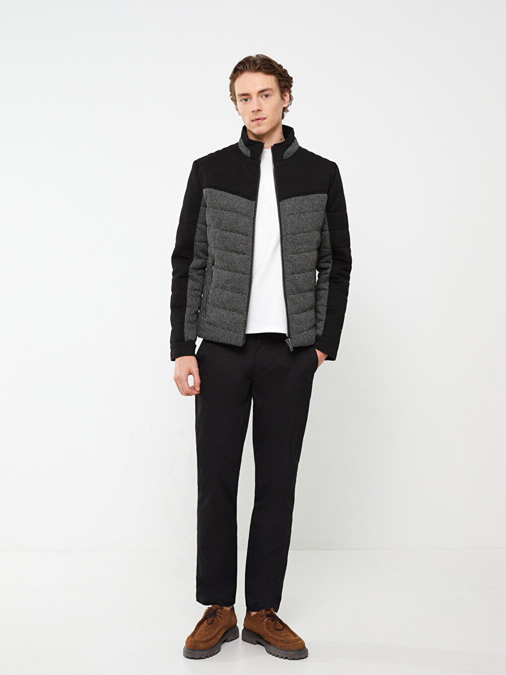 Siyah Slim Fit Dik Yaka Erkek Şişme Mont-1