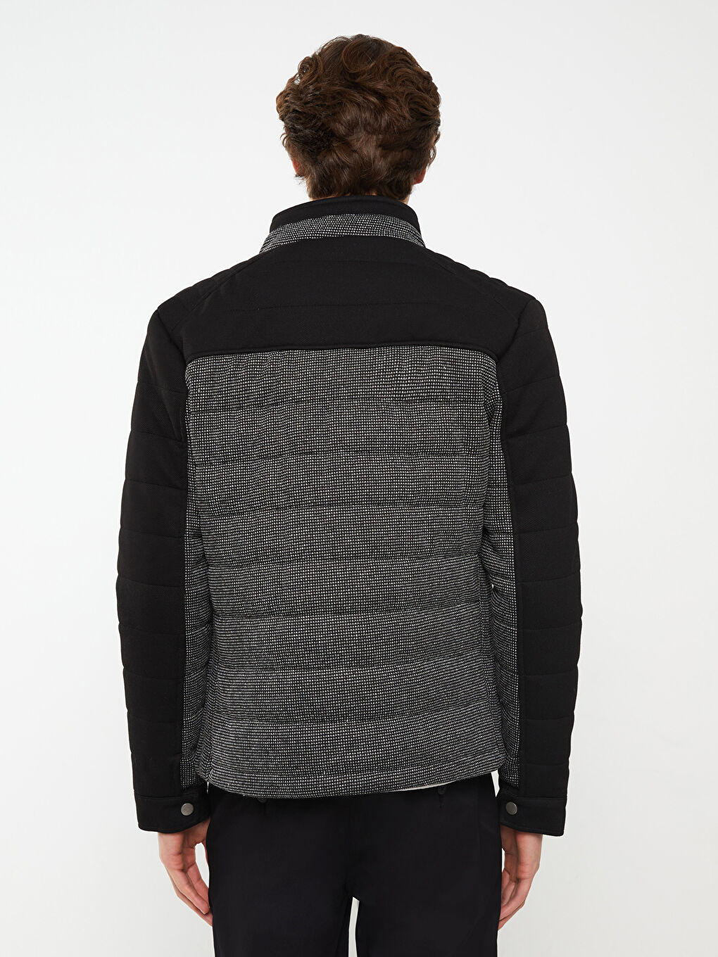 Siyah Slim Fit Dik Yaka Erkek Şişme Mont-4