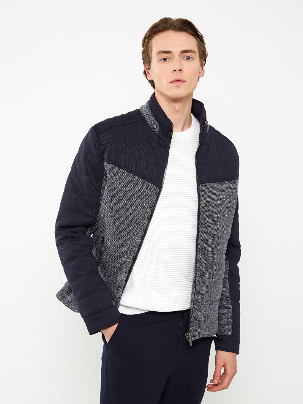 Lacivert Slim Fit Dik Yaka Erkek Şişme Mont