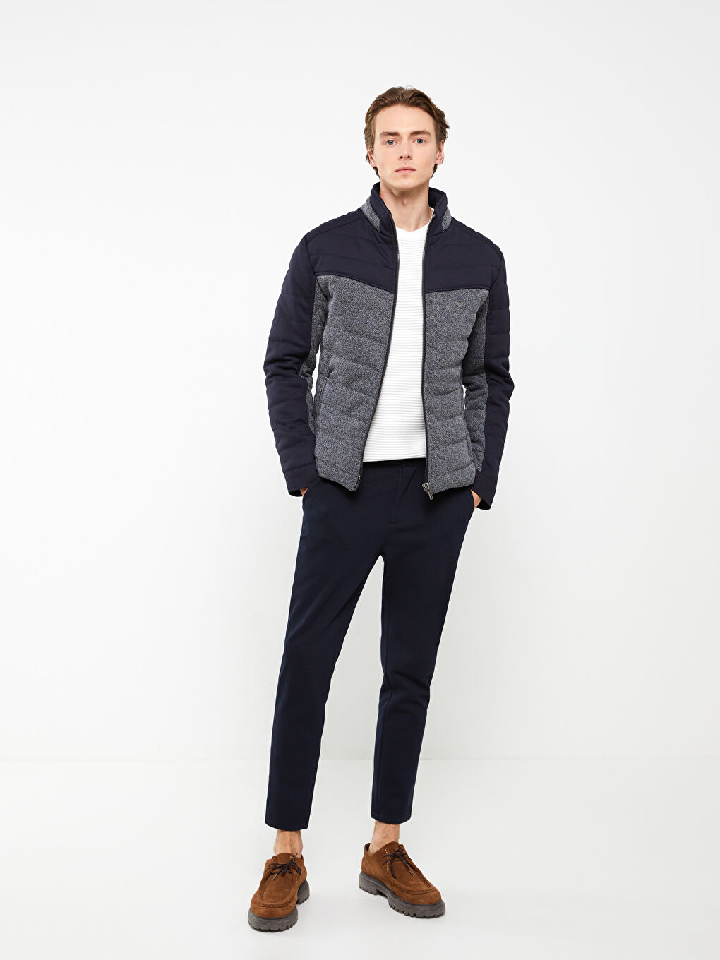 Lacivert Slim Fit Dik Yaka Erkek Şişme Mont-1