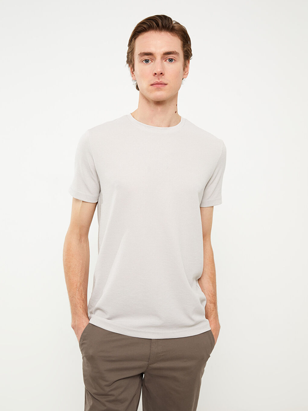 Gri Bisiklet Yaka Kısa Kollu Erkek Tişört