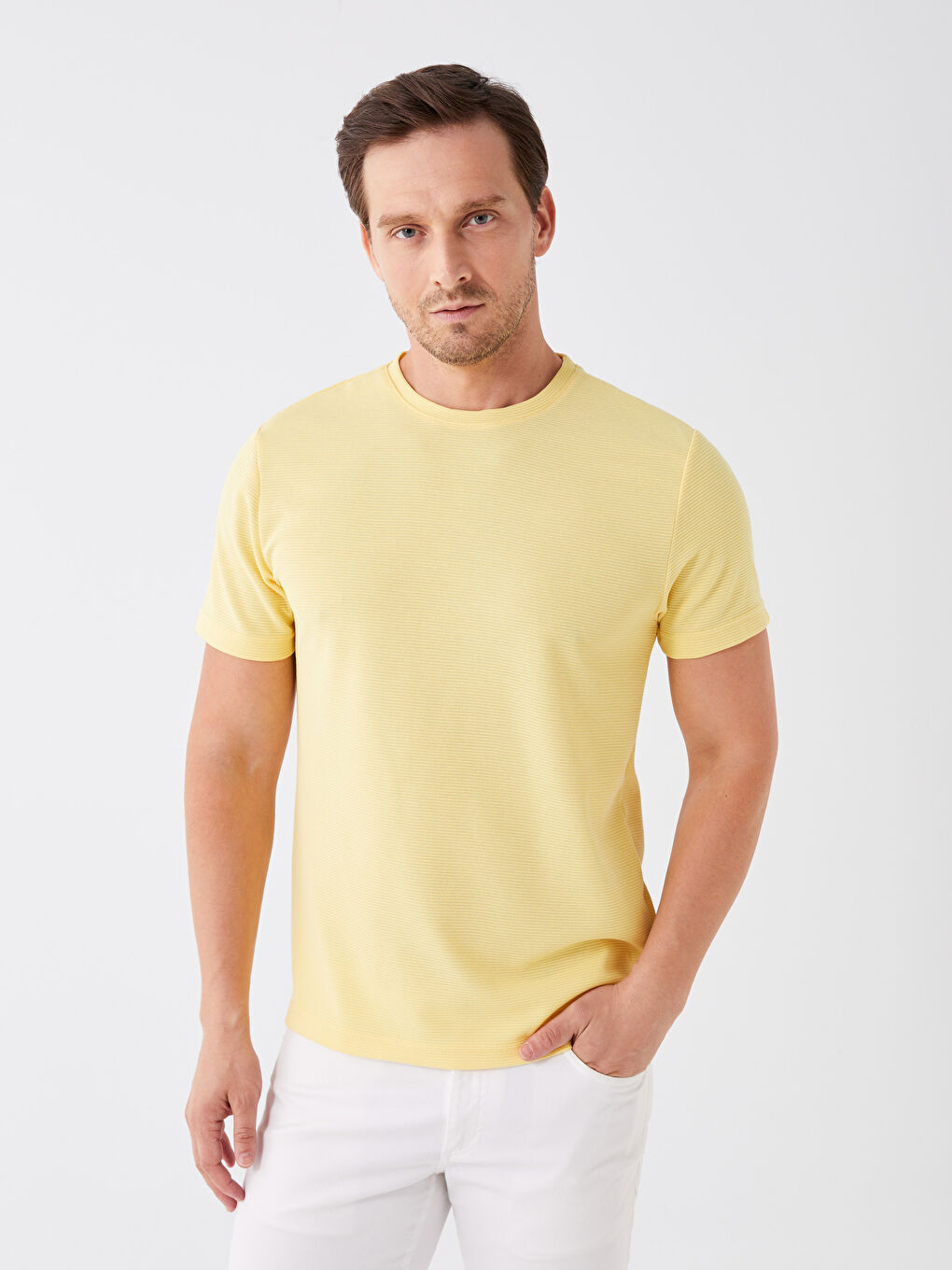 Sarı Bisiklet Yaka Kısa Kollu Erkek Tişört