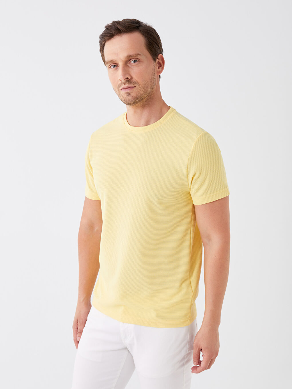 Sarı Bisiklet Yaka Kısa Kollu Erkek Tişört-1