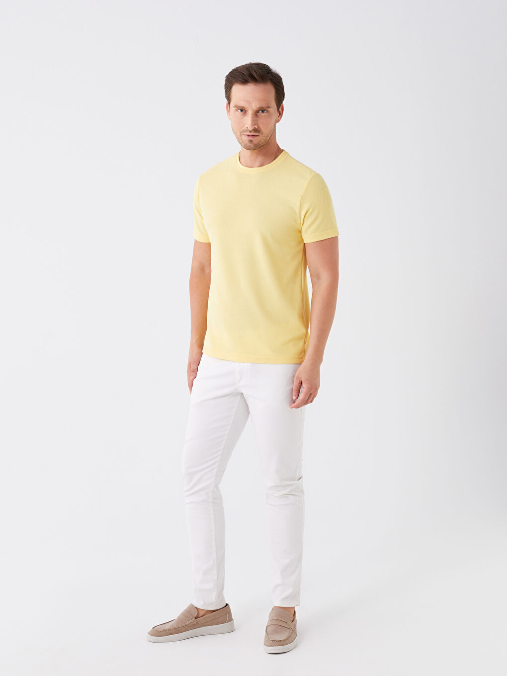 Sarı Bisiklet Yaka Kısa Kollu Erkek Tişört-2