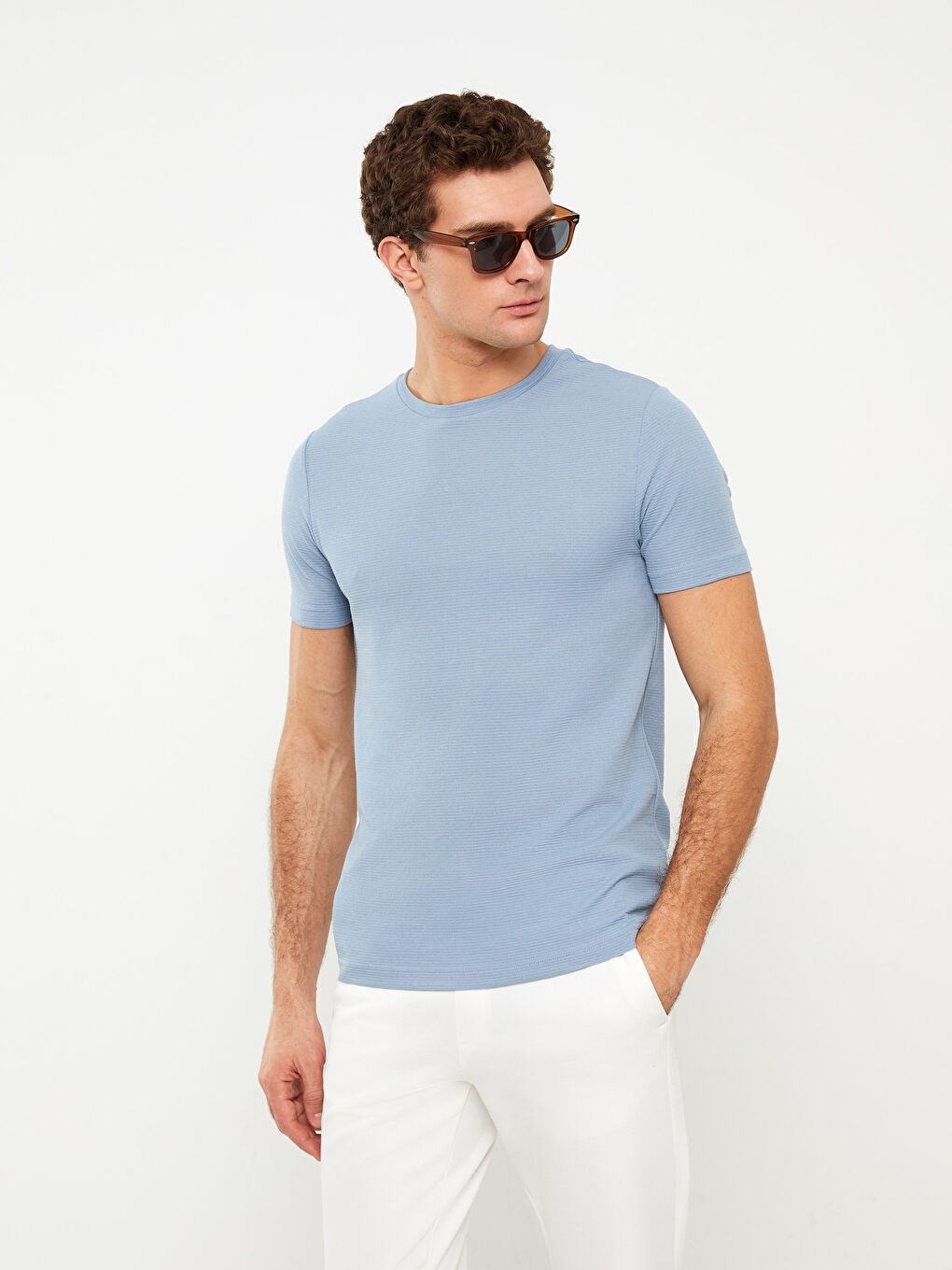 Mavi Bisiklet Yaka Kısa Kollu Erkek Tişört