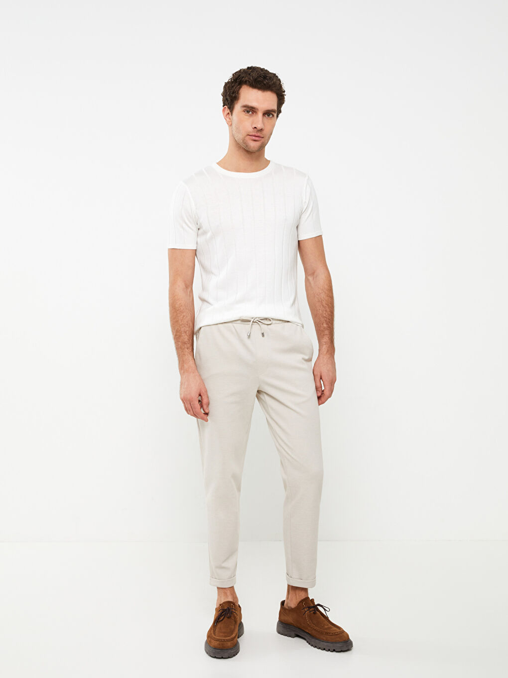 Pulover Tricotat pentru Bărbați cu Mânecă Scurtă și Guler Rotund-2