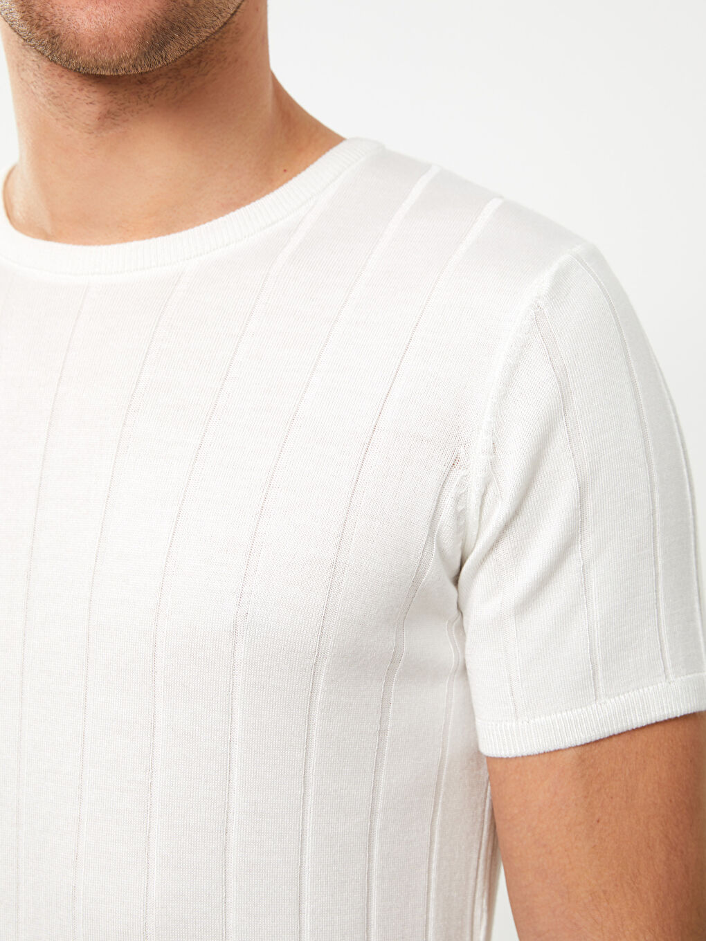 Pulover Tricotat pentru Bărbați cu Mânecă Scurtă și Guler Rotund-3