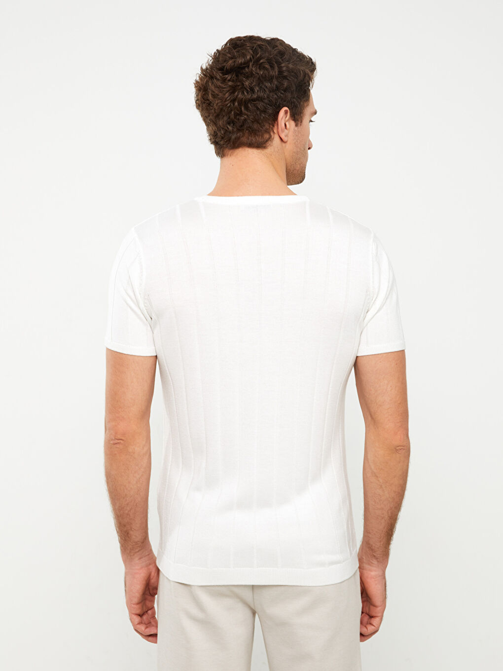 Pulover Tricotat pentru Bărbați cu Mânecă Scurtă și Guler Rotund-4