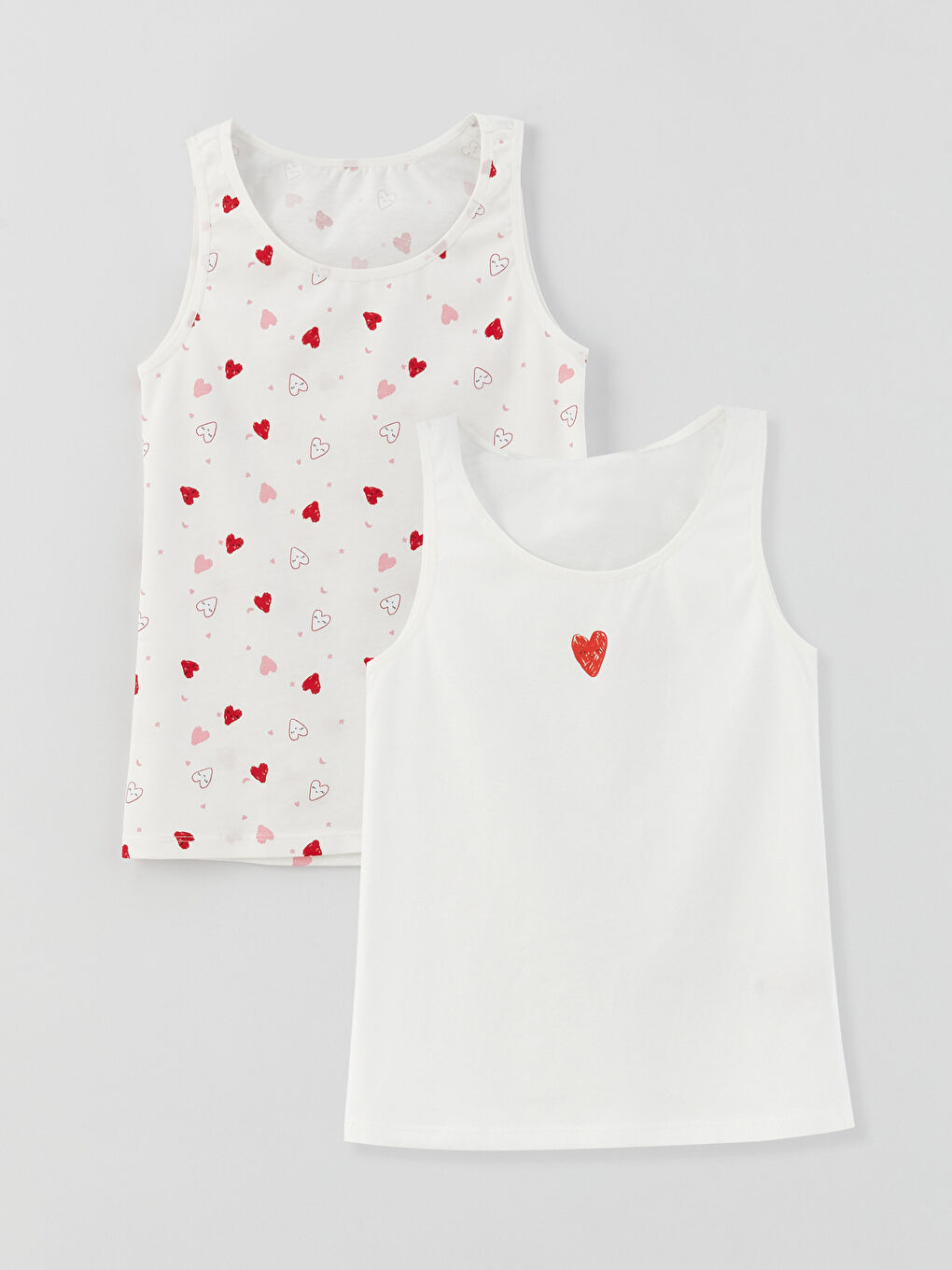 Ekru Bisiklet Yaka Baskılı Kız Çocuk Atlet 2'li