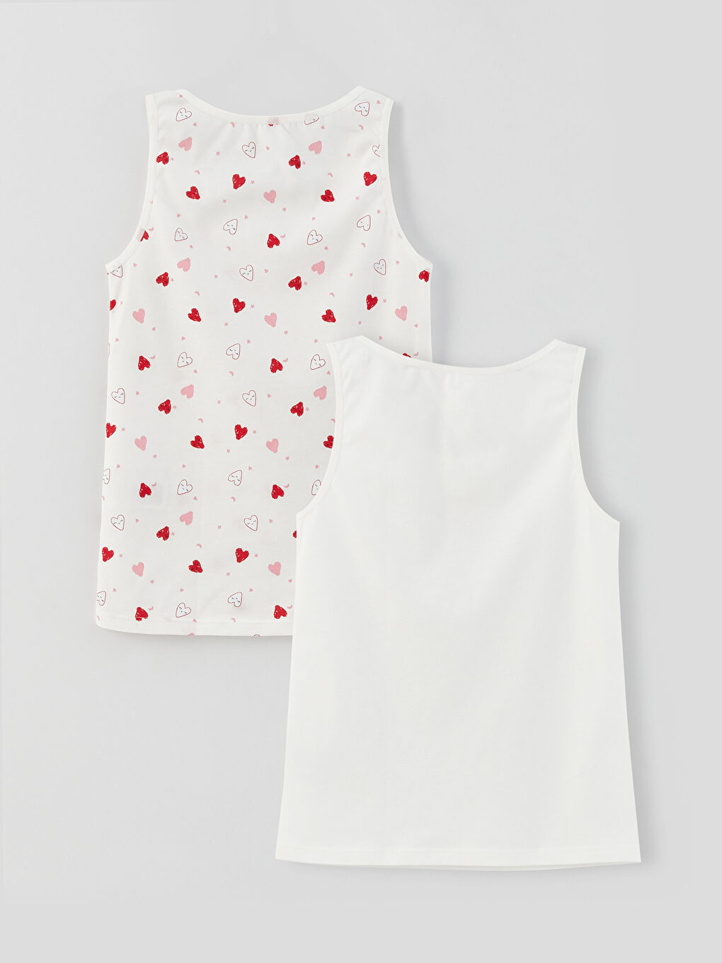 Ekru Bisiklet Yaka Baskılı Kız Çocuk Atlet 2'li-1