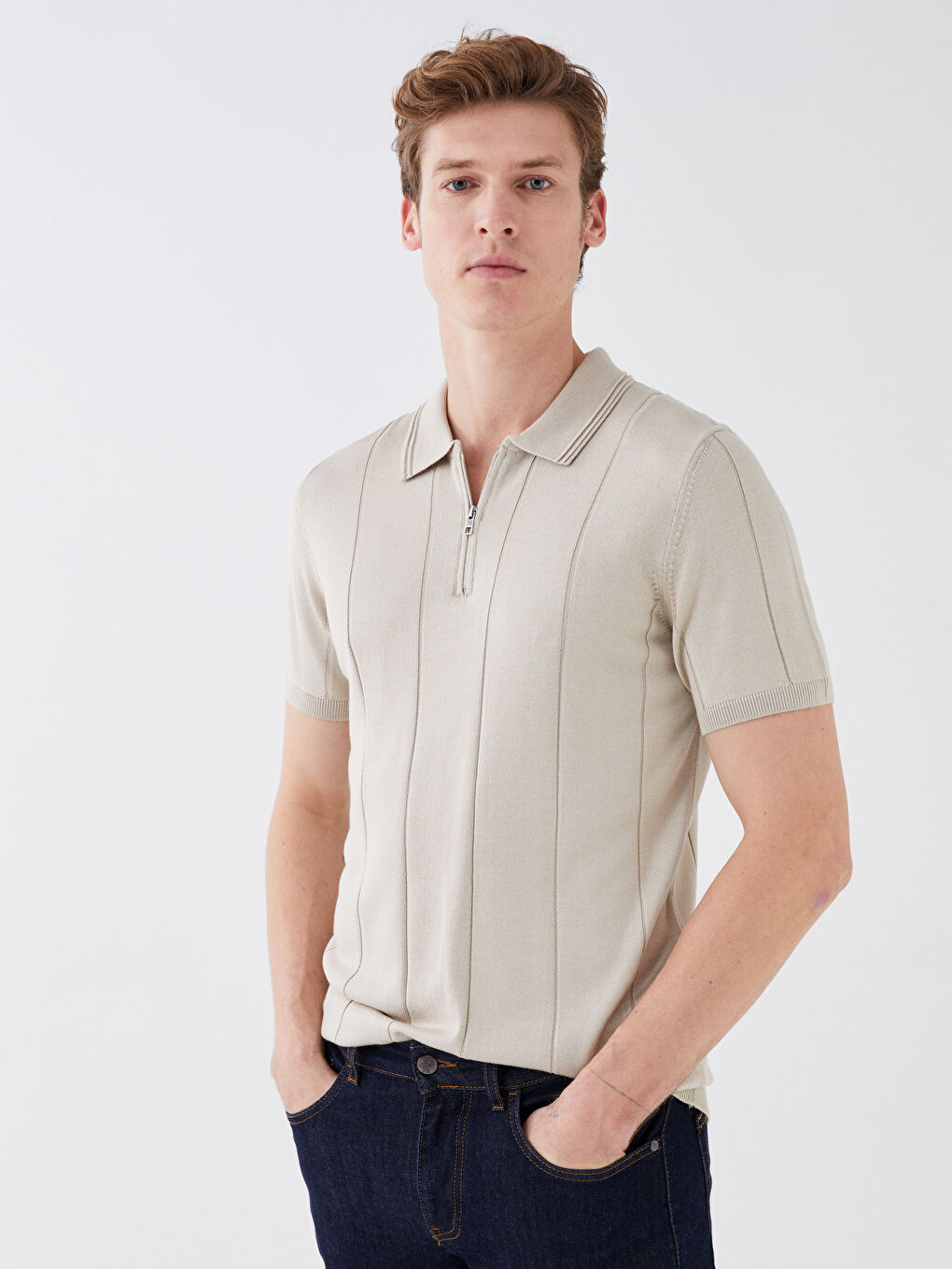 LCW Vision Polo Neck Short Sleeve Striped Men's Knitwear Sweater -S31369Z8-L8Q
