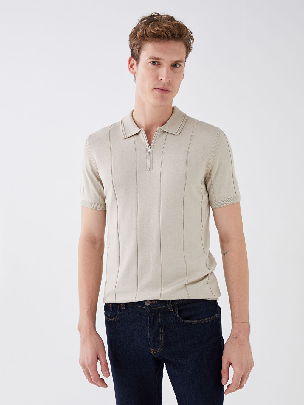 LCW Vision Polo Neck Short Sleeve Striped Men's Knitwear Sweater -S31369Z8-L8Q