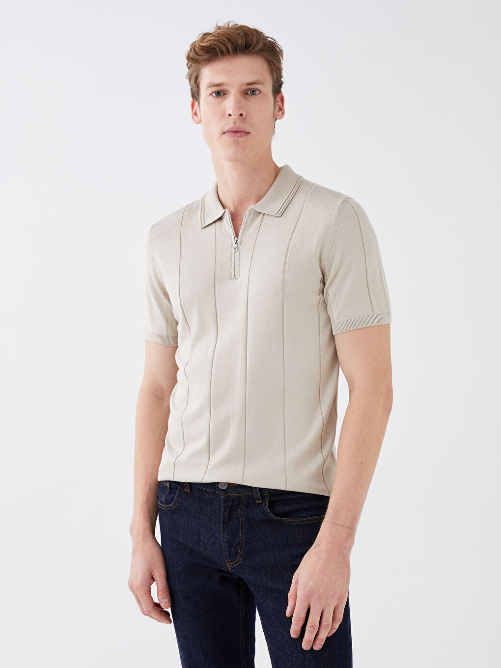 LCW Vision Polo Neck Short Sleeve Striped Men's Knitwear Sweater -S31369Z8-L8Q
