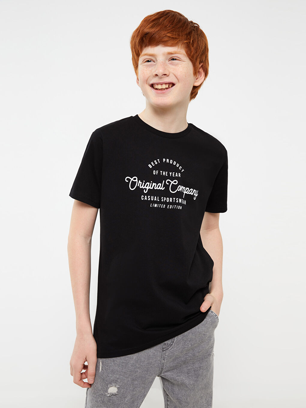 Crew Neck Printed Short Sleeve Boys' T-Shirt -S31382Z4-CVL