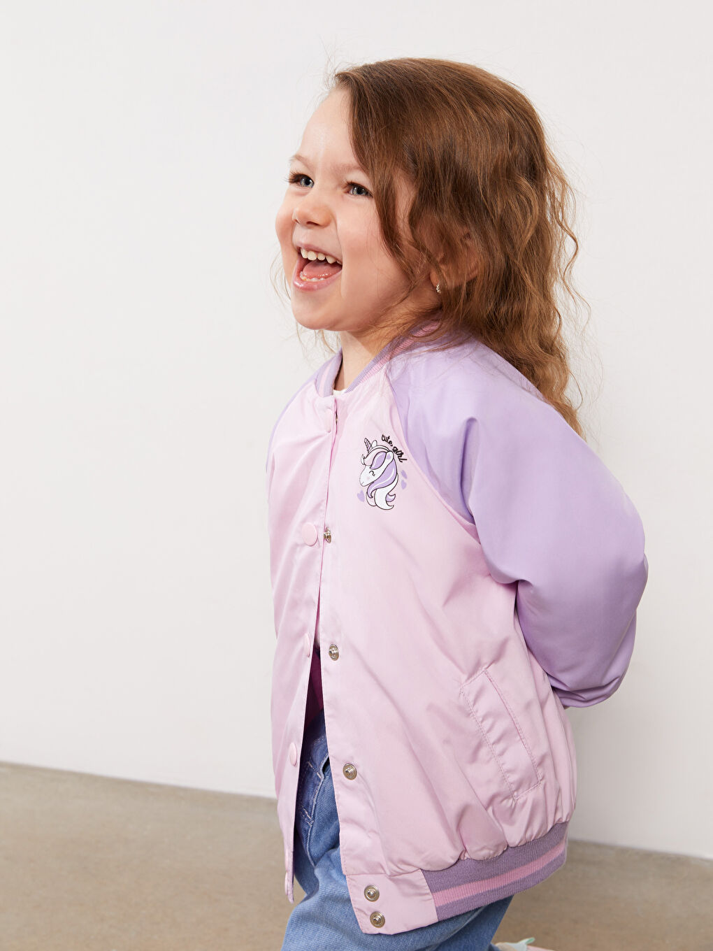 College Collar Long Sleeve Printed Baby Girl Bomber Jacket -S31417Z1-QXB