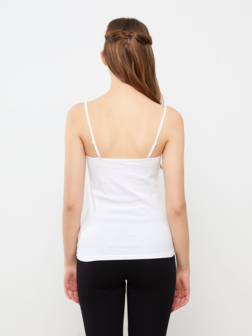 Beyaz U Yaka Düz İp Askılı Kadın Atlet-4
