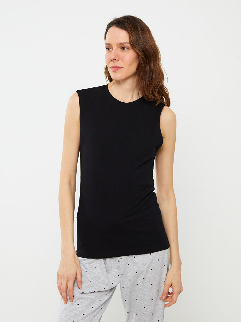 Débardeur Uni à Col Rond pour Femmes-1