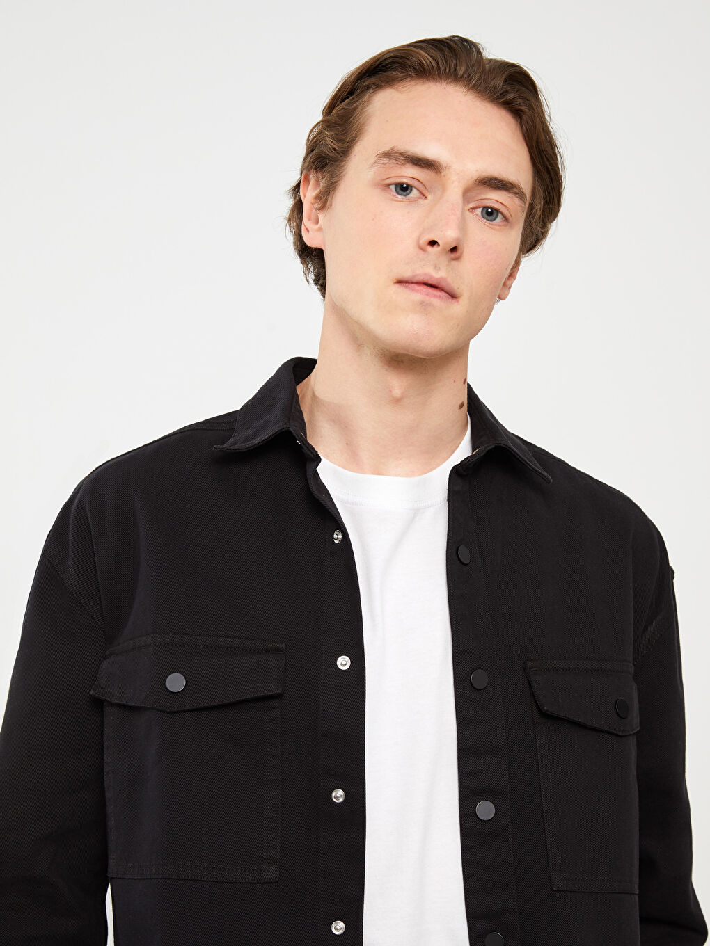 Relaxed Fit Long Sleeve Twill Men's Shirt Jacket -S31459Z8-RQL