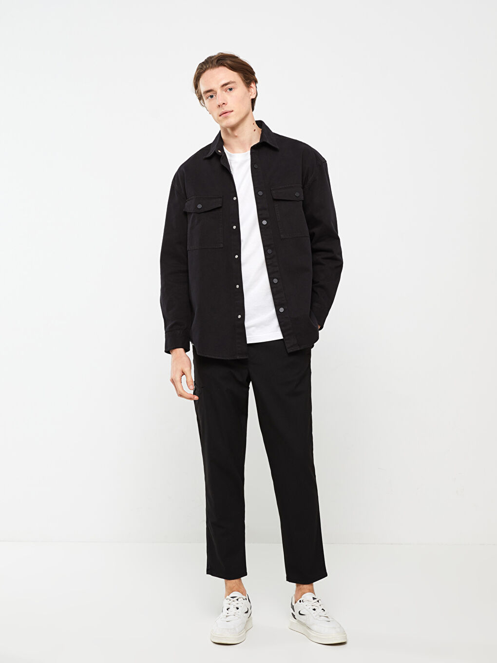 Relaxed Fit Long Sleeve Twill Men's Shirt Jacket -S31459Z8-RQL