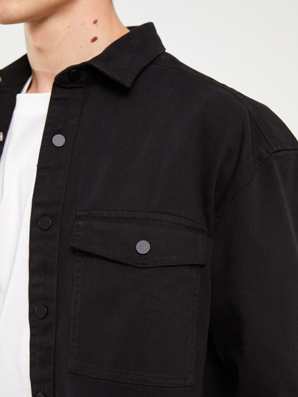Relaxed Fit Long Sleeve Twill Men's Shirt Jacket -S31459Z8-RQL