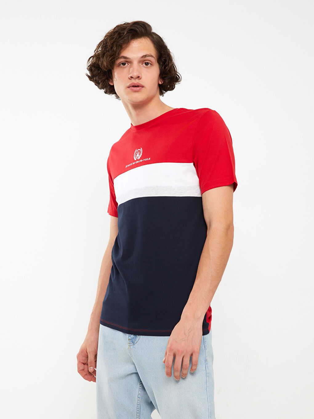 Tricou pentru Bărbați cu Guler Rotund, Mânecă Scurtă, Bloc de Culoare, Jerseu-1