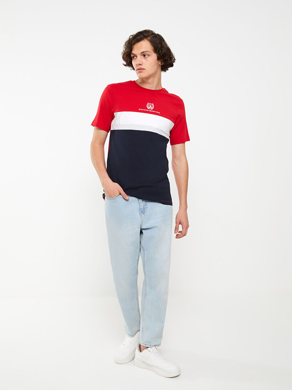 Tricou pentru Bărbați cu Guler Rotund, Mânecă Scurtă, Bloc de Culoare, Jerseu-2