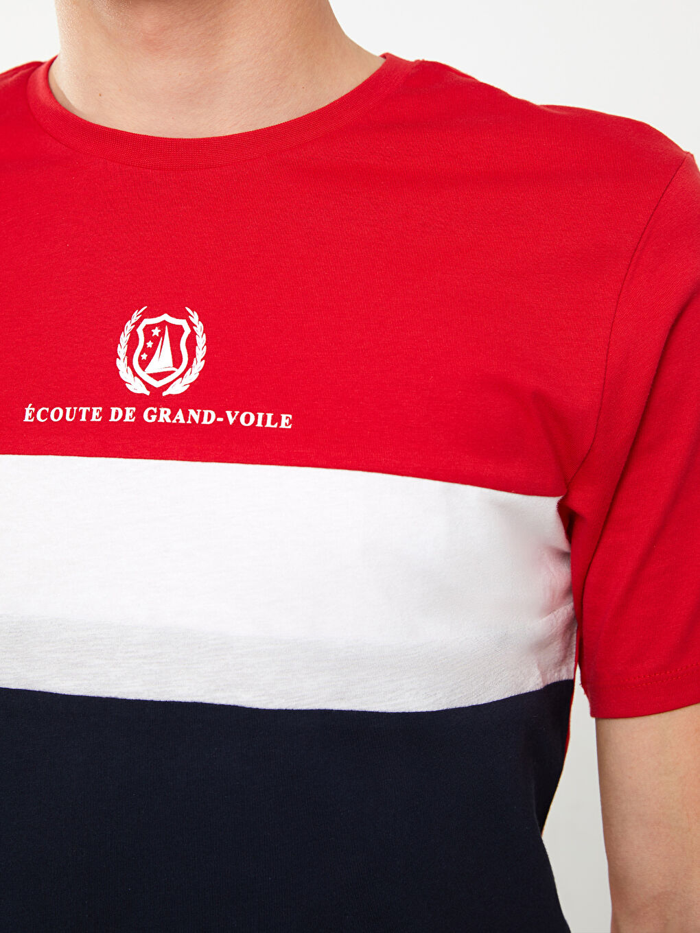 Tricou pentru Bărbați cu Guler Rotund, Mânecă Scurtă, Bloc de Culoare, Jerseu-3