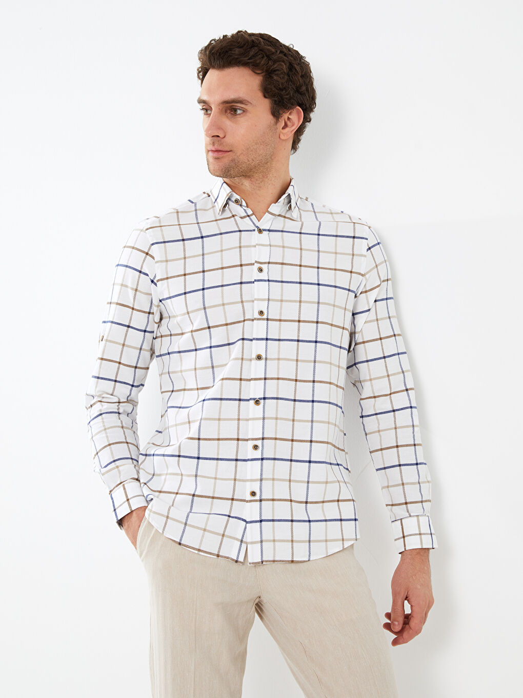 Reguläre Passform Langarm Karo Dobby-Gewebe Herrenhemd-2