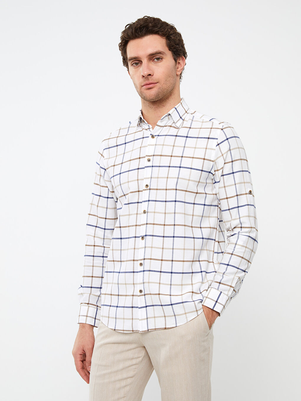 Reguläre Passform Langarm Karo Dobby-Gewebe Herrenhemd-3