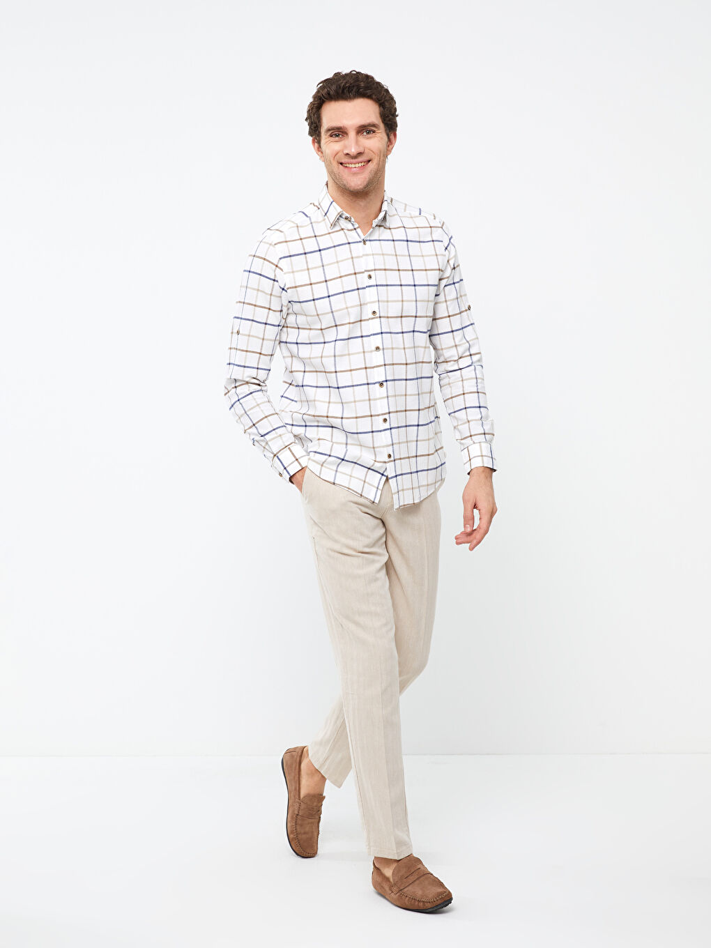 Reguläre Passform Langarm Karo Dobby-Gewebe Herrenhemd-4