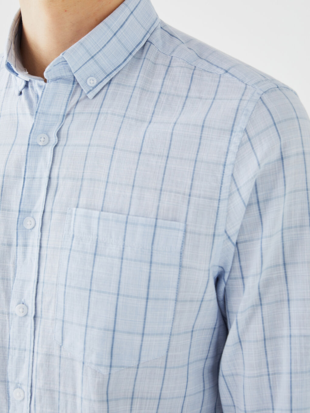 قميص بوبلين كاروهات كم طويل عادي للرجال-3