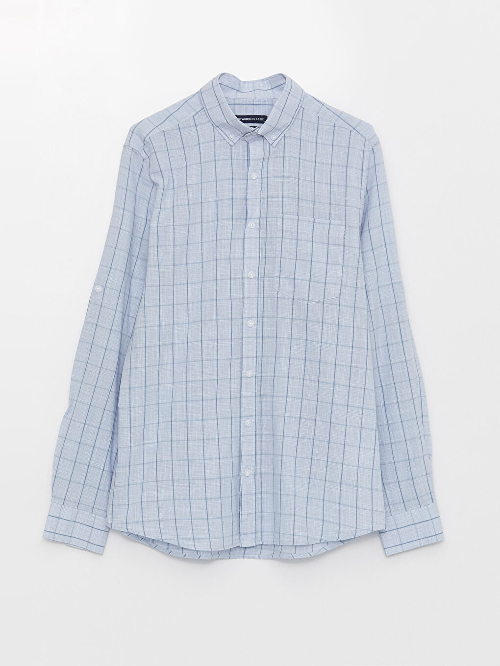 قميص بوبلين كاروهات كم طويل عادي للرجال-5