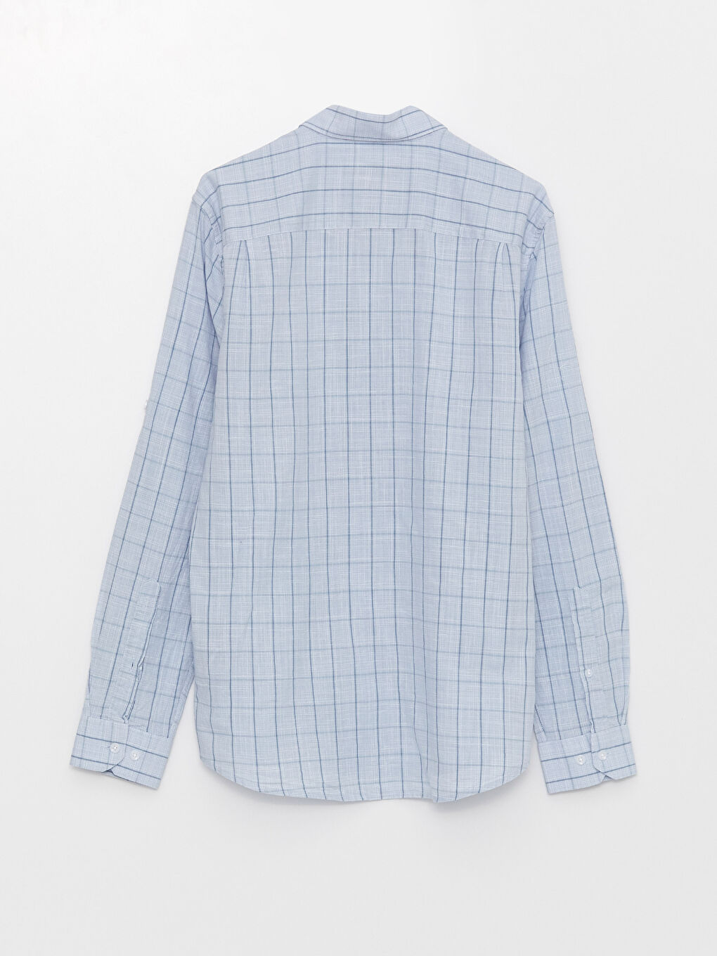 قميص بوبلين كاروهات كم طويل عادي للرجال-6