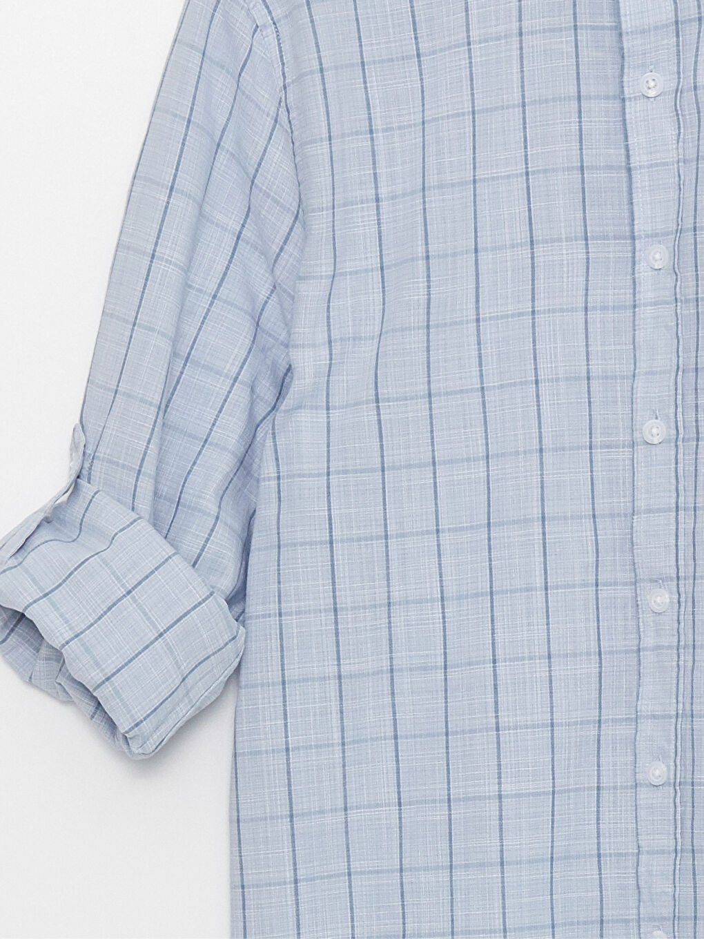 قميص بوبلين كاروهات كم طويل عادي للرجال-7