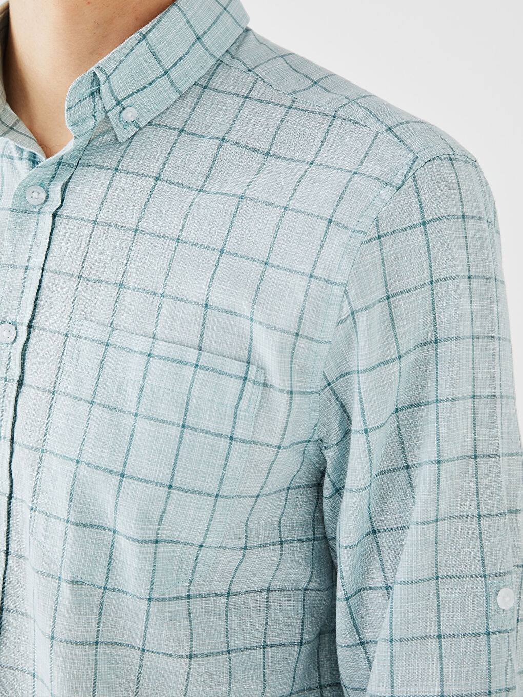 Рубашка Мужская Поплиновая Клетчатая Стандартного Кроя С Длинным Рукавом-3