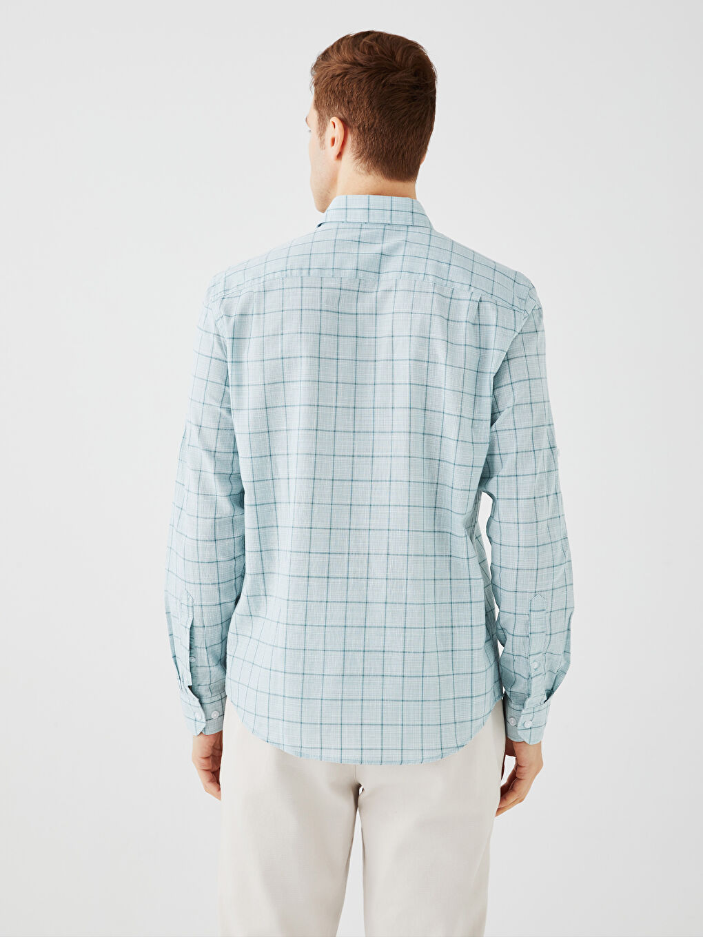 Рубашка Мужская Поплиновая Клетчатая Стандартного Кроя С Длинным Рукавом-4