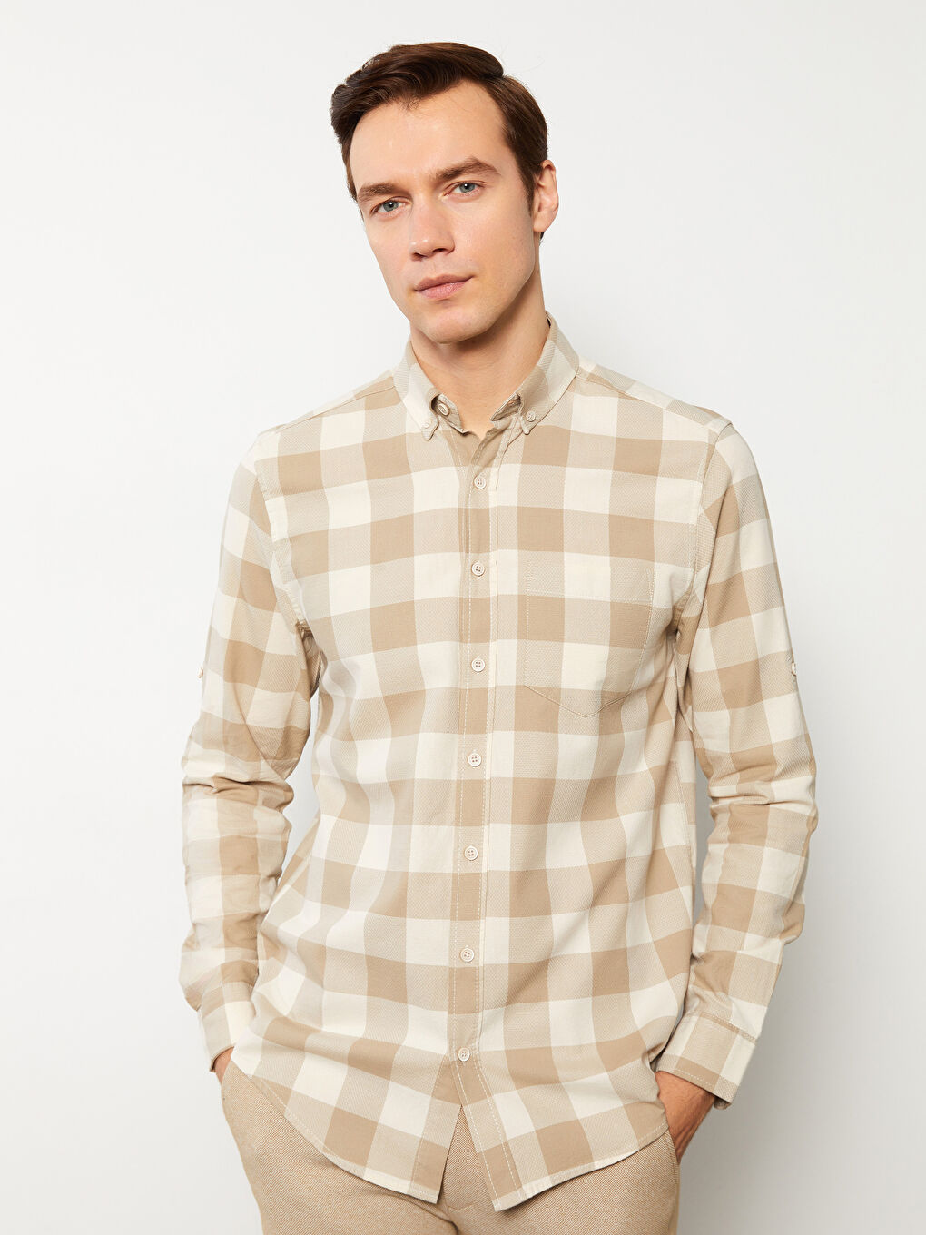 Regular Fit Long Sleeve Plaid Dobby Fabric Men's Shirt -S31473Z8-LKQ
