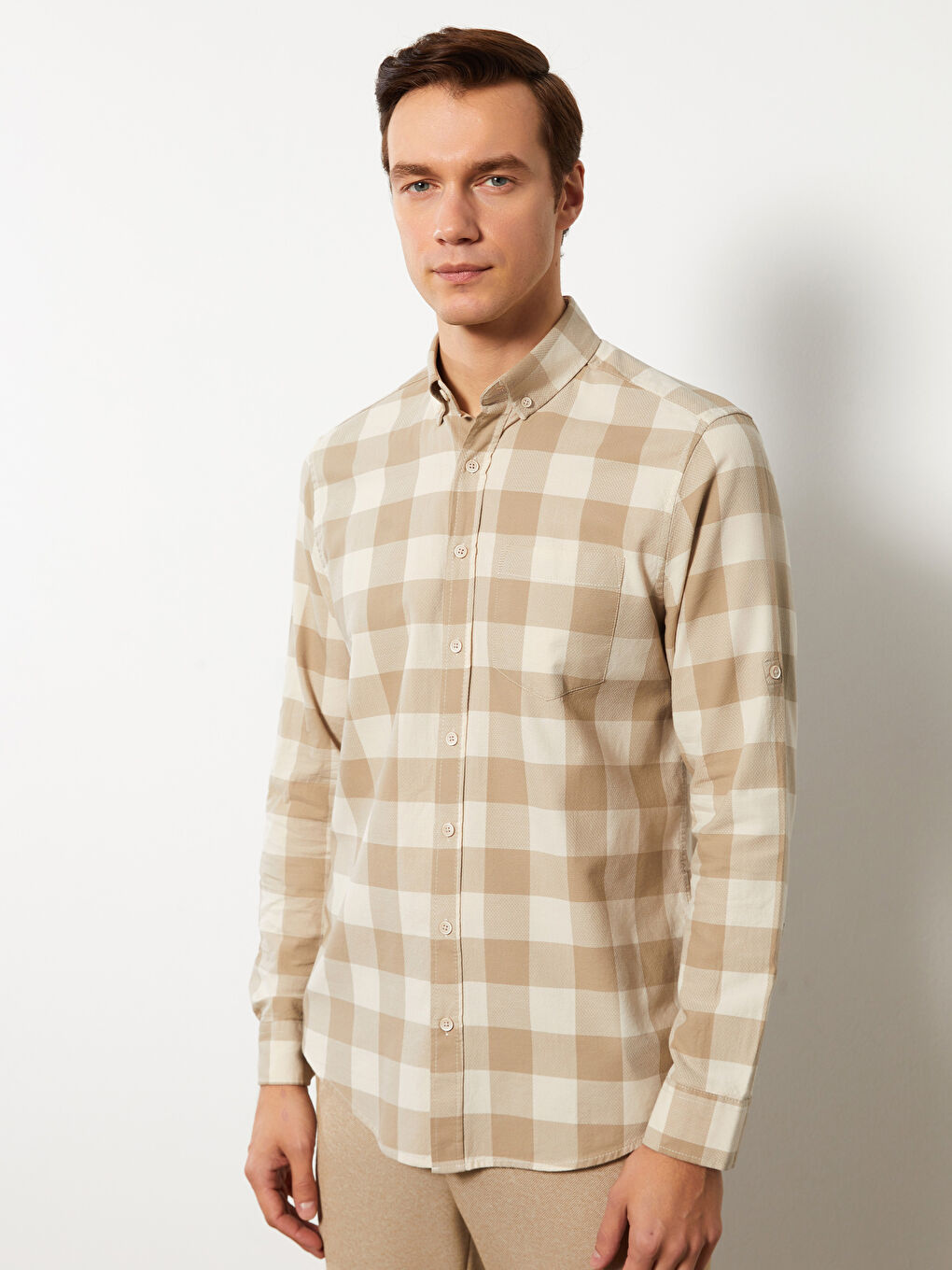 Regular Fit Long Sleeve Plaid Dobby Fabric Men's Shirt -S31473Z8-LKQ