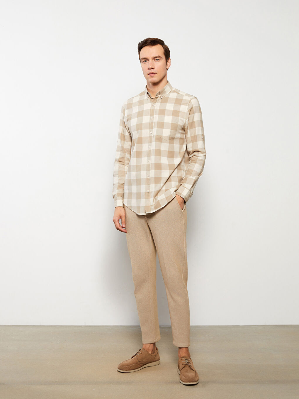 Regular Fit Long Sleeve Plaid Dobby Fabric Men's Shirt -S31473Z8-LKQ