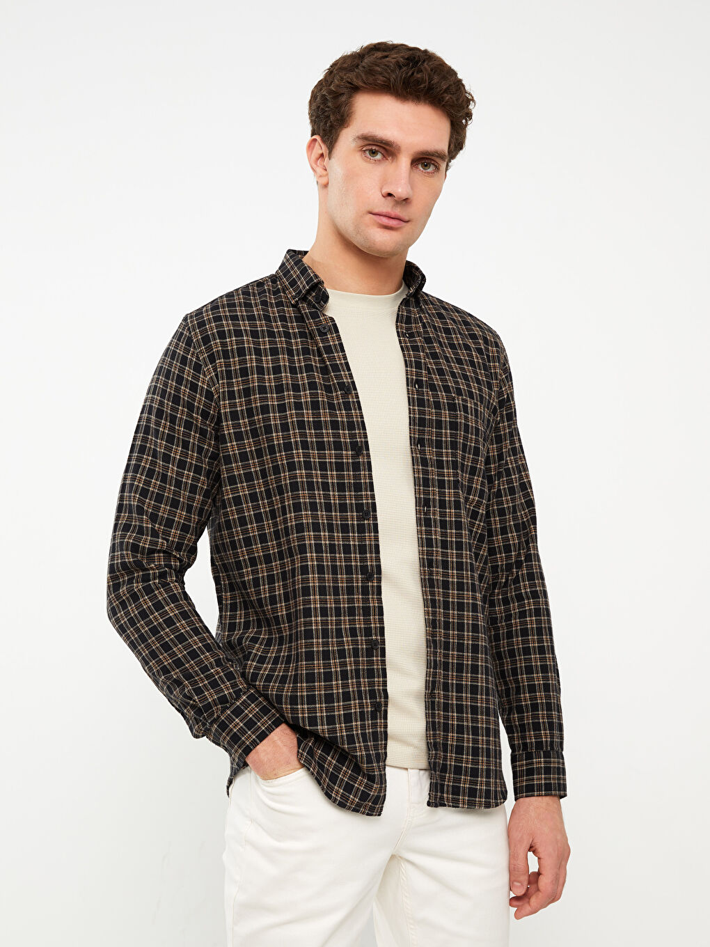 LCWAIKIKI Classic Chemise Popeline Écossais Manches Longues Régulier pour Hommes -S31478Z8-LKX